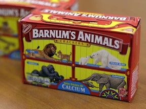 This Monday, Aug. 20, 2018, photo shows boxes of Nabisco's Barnum's Animals crackers in Chicago.