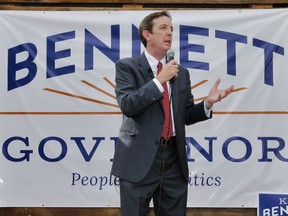 FILE - In this Nov. 12, 2013, file photo, Arizona Secretary of State Ken Bennett announces his candidacy for Governor in downtown Phoenix. Bennett is seeking to replace incumbent Republican Gov. Doug Ducey on the November ballot with a primary election upset.