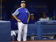 Toronto Blue Jays manager John Gibbons yells at the home plate umpire after a late third strike call against the Baltimore Orioles on July 20.