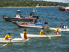 Emergency personnel and lifeguards search Lake Ontario just off the shore at Torontoâs Woodbine Beach to ensure a group of swimmers who were distress were all accounted for, August 10, 2018.