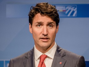 Justin Trudeau, Canada's prime minister, speaks during a news conference in Brussels, Belgium, on Thursday, July 12, 2018. MUST CREDIT: Bloomberg photo by Marlene Awaad