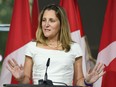 Canadian Foreign Minister Chrystia Freeland speaks at a press conference August 31, 2018 at the Embassy of Canada in Washington, DC. - Freeland said a 'win-win-win' NAFTA deal is within reach.