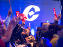 Delegates vote on party constitution items at the Conservative Party of Canada national policy convention in Halifax on Aug. 24, 2018.
