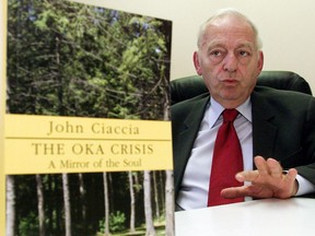 John Ciaccia, former Quebec Minister for Native Affairs, talks about his new book on the 1990 Oka crisis during an interview in Montreal, Monday July 10, 2000. Longtime Quebec Liberal John Ciaccia, who was native affairs minister during the explosive Oka Crisis in 1990, has died.Ciaccia passed away Tuesday in Beaconsfield, Que., at the age of 85.