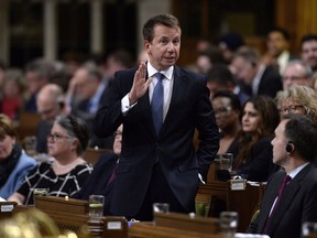 President of the Treasury Board Scott Brison rises during Question Period in the House of Commons on Parliament Hill in Ottawa on Thursday, May 3, 2018. The Government of Canada is investing $42 million over the next three years to repair and restore 27 small craft harbours across Nova Scotia, as part of a larger nationwide program to keep harbours across Canada in good condition.