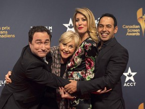 Shaun Majumder will not be returning to the CBC-TV satirical news program "This Hour Has 22 Minutes." Mark Critch, left to right, Cathy Jones, Susan Kent and Shaun Majumder arrive on the red carpet at the 2015 Canadian Screen Awards in Toronto on Sunday, March 1, 2015.