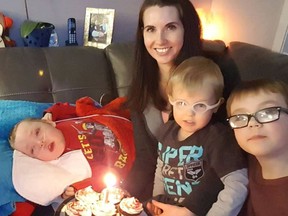 Melissa Huitema and her sons Cade (5), left to right, Kean (3) and Kai (7) are seen in this undated handout photo. The mother of a terminally ill Calgary boy who requires around-the-clock care says she is being hassled by neighbours over street parking. Melissa Huitema has a team of nurses and other professionals who take care of five-year-old Cade at home. She, her husband and three boys live on a suburban street where the single-family homes are spaced tightly together.THE CANADIAN PRESS/HO, Melissa Huitema *MANDATORY CREDIT*