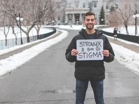 Ryan Golt, 24 poses at the McGill University campus in Montreal in this undated handout photo. Golt began multiple mental health initiatives at the university after he was diagnosed with depression in 2014. He says sharing his challenges with mental illness with other students has helped with his own healing process.