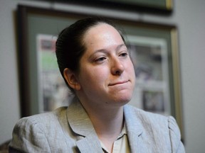 NDP MP Christine Moore takes part in an interview in her office in Ottawa on May 11, 2018.