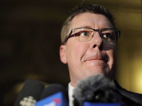 Saskatchewan Premier Scott Moe discusses the province's 2018 budget at the Legislative Building in Regina on April 10, 2018.