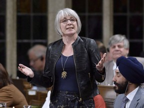 Minister of Employment, Workforce Development and Labour Patty Hajdu rises during Question Period in the House of Commons on Parliament Hill in Ottawa on Tuesday, June 12, 2018. Hoping to beat back Conservative claims that their environment-friendly agenda is a costly jobs killer, the Liberal government has been burnishing its economic record lately, insisting that it has done better at creating jobs than its Tory predecessor.