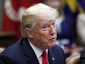 President Donald Trump speaks during a discussion for drug-free communities support programs, in the Roosevelt Room of the White House, Wednesday, Aug. 29, 2018, in Washington.