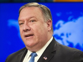 Secretary of State Mike Pompeo announces the creation of the Iran Action Group at the State Department, in Washington, Thursday, Aug. 16, 2018.