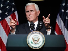 Vice President Mike Pence gestures during an event on the creation of a U. S. Space Force, Thursday, Aug. 9, 2018, at the Pentagon.