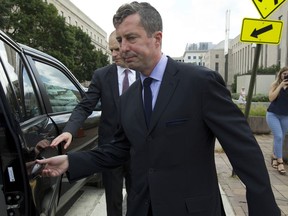 W. Samuel Patten leaves the federal court in Washington, Friday, Aug. 31, 2018. Patten entered a guilty plea in federal court in Washington, shortly after prosecutors released a four-page charging document that accused him of performing lobbying and consulting work in the United States and Ukraine but failing to register as a foreign agent as required by the Justice Department.