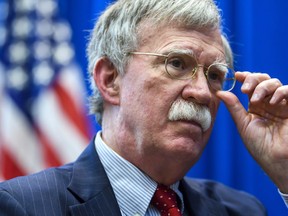 US national security adviser John Bolton, speaks during an interview about the meeting with his Russian counterpart Nikolai Patrushev, at the American embassy in Geneva, Switzerland, Thursday, August 23, 2018.