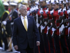 U.S. Secretary of Defense Jim Mattis receives military honors before his meeting with Brazil's defense minister, in Brasilia, Brazil, Monday, Aug. 13, 2018. Mattis has spent six days visiting South American countries, including Brazil, Argentina, Chile and Colombia.
