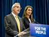 Ontario’s Minister of Finance Vic Fedeli and Attorney General Caroline Mulroney announce Ontario’s cannabis retail model, in Toronto on Aug. 13, 2018.