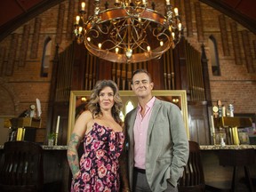 Rob and Candice Wigan pose for photographs in their restaurant, Revival House, which is in a converted church in Stratford, Ont., on Friday, August 10, 2018.