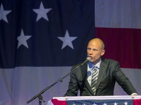 Michael Avenatti speaks at the Iowa Democratic Wing Ding at the Surf Ballroom in Clear Lake, Iowa, Friday, Aug. 10, 2018. Avenatti, the self-styled provocateur taking on the president on behalf of porn actress Stormy Daniels, has a message for Iowa Democrats: His foray into presidential politics is no stunt.