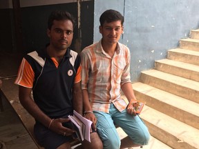 Ram Kumar, left, and Gaurav Sharma, right, at a leadership camp for Hindu activists in Govardhan, India, in June.