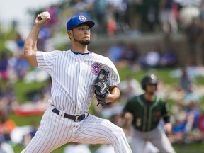 Chicago Cubs' Yu Darvish pitches during the Great Lakes Loons at South Bend Cubs baseball game Sunday, Aug. 19, 2018, at Four Winds Field in South Bend, Ind. Darvish was on rehab assignment with the Class A affiliate of the major league team.
