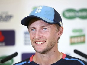England's Joe Root smiles during a press conference at Trent Bridge, Nottingham, England, Friday Aug. 17, 2018, ahead of the third Test Match between England and India starting Saturday.