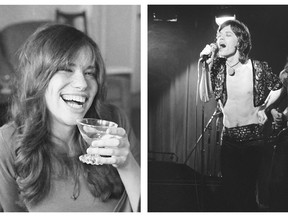 IN THIS TWO PHOTO COMBO, with Carly Simon, left, and Mick Jagger at right. It is revealed Wednesday Aug. 22, 2018, that a lost Mick Jagger duet with Carly Simon has been found more than 45-years after it was first recorded apparently in 1972, with Jagger and Simon seemingly sitting together at a piano and singing a slow love ballad thought to be named "Fragile".  FILE PHOTOS : LEFT - photo dated Nov. 19, 1971, songwriter and singer Carly Simon.  RIGHT - file photo dated March 26, 1971, Mick Jagger, of the Rolling Stones rock group during a farewell performance at the Marquee Club, on Wardour Street in London.  (AP Photo, TWO FILE PHOTO COMBO)