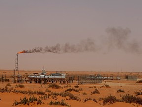 A picture taken on June 23, 2008 shows a flame from a Saudi Aramco oil installion known as "Pump 3" in the desert near the oil-rich area of Khouris, 160 kms east of the Saudi capital Riyadh.