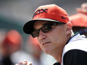 Chicago White Sox acting manager Joe McEwing watches his team play the Detroit Tigers in the fourth inning of a baseball game in Detroit, Thursday, Aug. 23, 2018. Manager Rick Renteria, released from a Minnesota hospital on Tuesday, Aug. 21, was taken to Hennepin County Medical Center before Monday night's 8-5 victory over the Minnesota Twins.
