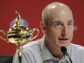 2018 U.S. Ryder Cup Team Captain Jim Furyk speaks during a news conference at Bellerive Country Club, Monday, Aug. 13, 2018, in St. Louis.