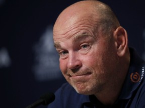 Thomas Bjorn, of Denmark, captain of the 2018 European Ryder Cup team, speaks during a news conference at the PGA Championship golf tournament, Tuesday, Aug. 7, 2018, at Bellerive Country Club in St. Louis..