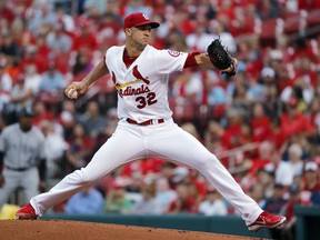 St. Louis Cardinals starting pitcher Jack Flaherty throws during the first inning of a baseball game against the Colorado Rockies Tuesday, July 31, 2018, in St. Louis.