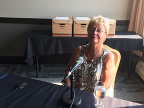 Betty Rich testifies at a human rights hearing in Halifax, Tuesday, Aug.7, 2018. Rich, whose son Joey lives in a facility for people with disabilities in Halifax, defended larger centres in her testimony today at a human rights hearing where the complainants are arguing for access to smaller homes.