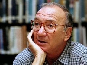 In this Sept. 22, 1994, file photo, american playwright Neil Simon answers questions during an interview in Seattle, Wash.