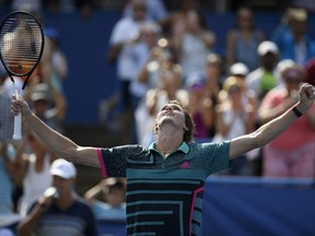 FILE - In this Aug. 5, 2018, file photo, Alexander Zverev, of Germany, celebrates after he defeated Alex de Minaur, of Australia, in the men's finals at the Citi Open tennis tournament, in Washington.  Zverev is seeded No. 4 at Flushing Meadows, where play begins Monday, and considered the likeliest member of the latest generation of tennis pros to break through at this U.S. Open.