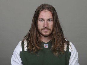 FILE - This is a June 2018 photo of Dylan Donahue of the New York Jets NFL football team. Donahue has pleaded guilty to DWI charges in connection with a wrong-way crash in the Lincoln Tunnel. Donahue entered the plea Wednesday, Aug. 1, 2018, in Weehawken (N.J.) Municipal Court. As part of a plea deal, three other charges were dismissed. Donahue also will have to drive with an ignition interlock device for a year after his license is reinstated. (AP Photo, File)