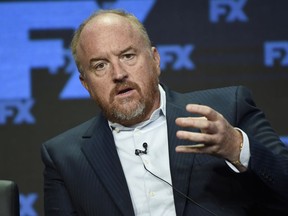 FILE - In this Aug. 9, 2017, file photo, Louis C.K., co-creator/writer/executive producer, participates in the "Better Things" panel during the FX Television Critics Association Summer Press Tour at the Beverly Hilton in Beverly Hills, Calif. Comedian Louis C.K. has returned to the stage for apparently the first time after he admitted to engaging in sexual misconduct. He made an unannounced appearance Sunday, Aug. 26, 2018, at the Comedy Cellar in New York City's Greenwich Village.