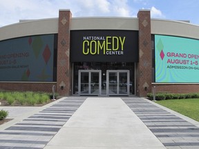FILE - This July 24, 2018, file photo shows the main entrance to the National Comedy Center in Jamestown, N.Y. The center is open for laughs in "I Love Lucy" comedian Lucille Ball's hometown. Amy Schumer, Lewis Black and Dan Aykroyd are among comedians set to appear during this week's grand opening celebration.