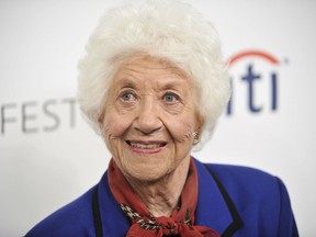 FILE- In this Sept. 15, 2014 file photo, Charlotte Rae arrives at the 2014 PALEYFEST Fall TV Previews - "The Facts of Life" Reunion in Beverly Hills, Calif.   A spokesman for Rae, who played a wise and caring housemother to a brood of teenage girls on the long-running sitcom "The Facts of Life," says the actress has died. She was 92. Spokesman Harlan Boll said Rae died Sunday, Aug. 5, 2018, at her Los Angeles home.