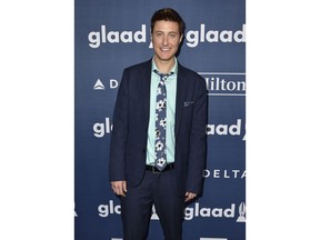 FILE - In this April 2, 2016, file photo, Scott Turner Schofield arrives at the 27th Annual GLAAD Media Awards in Beverly Hills, Calif. Schofield, a veteran trans performer, stars in the upcoming European film "The Conductor."