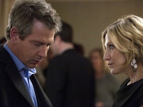 This image released by Netflix shows Ben Mendelsohn, left, and Edie Falco in a scene from "The Land of Steady Habits," premiering on Sept. 14.
