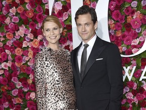 FILE - In this June 10, 2018 file photo, Claire Danes, left, and Hugh Dancy arrive at the 72nd annual Tony Awards in New York. A publicist for the actors said Friday, Aug. 31, that the couple gave birth Monday in New York.