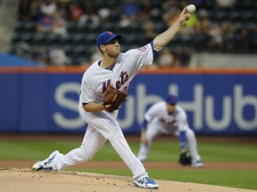 New York Mets' Steven Matz delivers a pitch during the first inning of a baseball game against the San Francisco Giants Tuesday, Aug. 21, 2018, in New York.