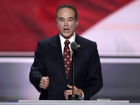 FILE - In this July 19, 2016 file photo, Rep. Chris Collins, R-NY. speaks in Cleveland. Collins was indicted on charges that he used inside information about a biotechnology company to make illicit stock trades. The charges were announced and the indictment unsealed on Wednesday, Aug. 8, 2018.