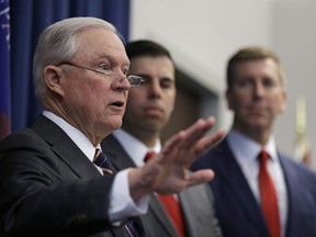 U.S. Attorney General Jeff Sessions speaks during a news conference regarding the country's opioid epidemic, Wednesday, Aug. 22, 2018, in Cleveland.