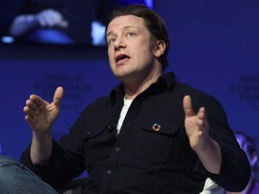 British chef Jamie Oliver speaks at a panel session during the 47th annual meeting of the World Economic Forum, WEF, in Davos, Switzerland, Wednesday, Jan. 18, 2017.