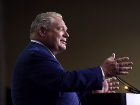 Ontario Premier Doug Ford speaks at the Association of Municipalities of Ontario in Ottawa on Monday, Aug. 20, 2018.
