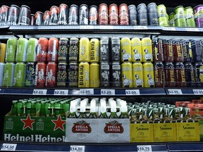 Beer is seen for sale at a grocery store in Ottawa on Aug. 9, 2018.