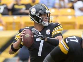 Pittsburgh Steelers quarterback Ben Roethlisberger (7) passes in the first quarter of an NFL preseason football game against the Tennessee Titans, Saturday, Aug. 25, 2018, in Pittsburgh.